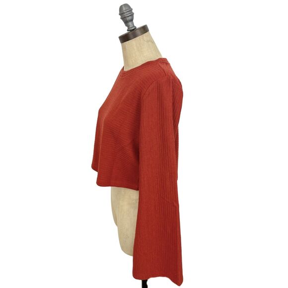 BAND OF THE FREE Alize Long Sleeve Crop Top M Bell Sleeve Rust Orange NWT B42 - Picture 5 of 6